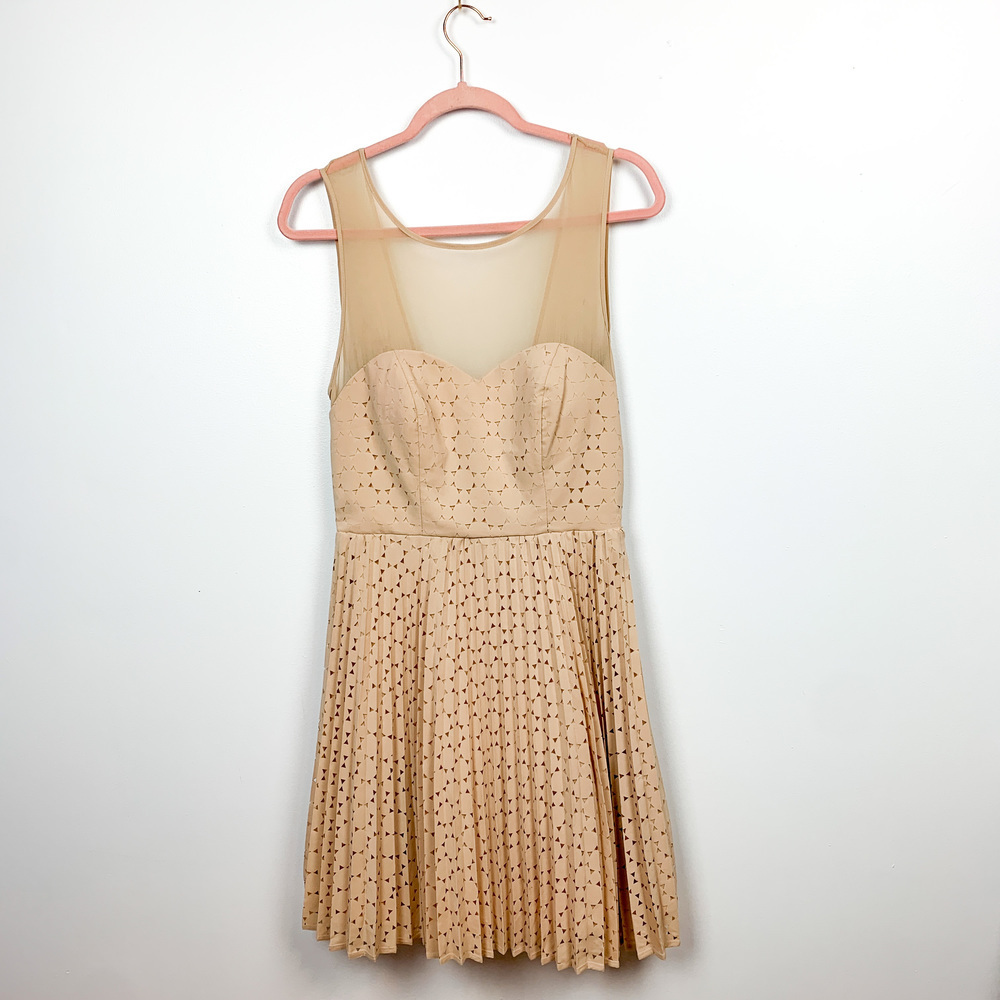 Label by ECI Nude Pleated Mid Length Dress with Back Bow